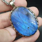 BIG MEN'S VINTAGE Natural Blue Fire Labradorite Mix SILVER Pendant Necklace